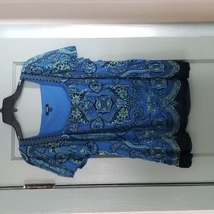 Apt. 9 Blue Graphic Embellished Short Sleeve Blouse